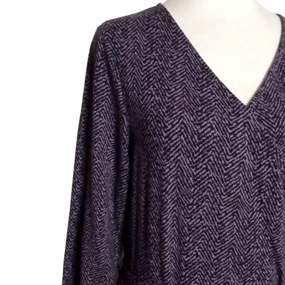 Talbot's Purple Black Geometric Jersey Knit Tie Waist Midi Dress Size Large - Picture 3 of 8
